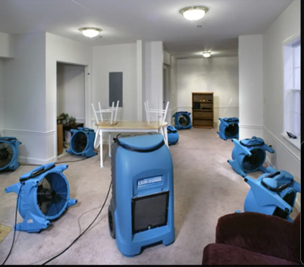 Air movers and dehumidifier setup for Water Extraction & Removal in Spokane